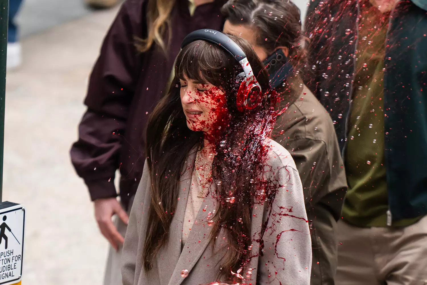 NEW YORK, NEW YORK - MARCH 12: Dakota Johnson is seen on set for 'Verity' in Midtown on March 12, 2025 in New York City.