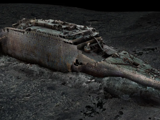 The digital scan shows the bow sitting upright on the sea floor Photo: Atlantic Productions/Magellan